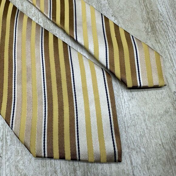 Ermenegildo Zegna Mens Neck‎ Tie Classic Striped Gold Tan Silk - Picture 1 of 8